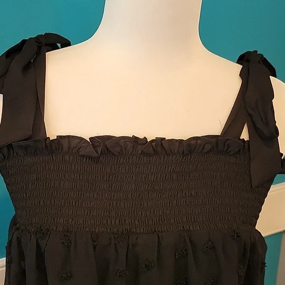 Black Pom Pom Dress with Bow Tie Shoulders 1X - Picture 4 of 4